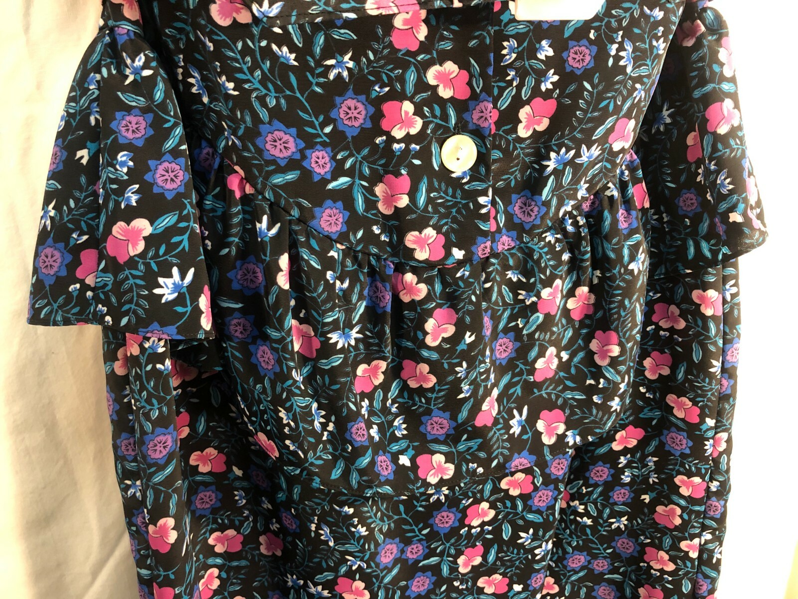 EUC 1980s vtg Caroline Wells Collection poly floral belted peplum dress, sz 10P