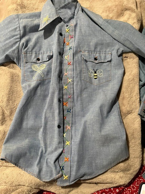 VINTAGE WESTER SHIRT FOR WOMENS EMBROIDERY PALM AND SUN ON BACK