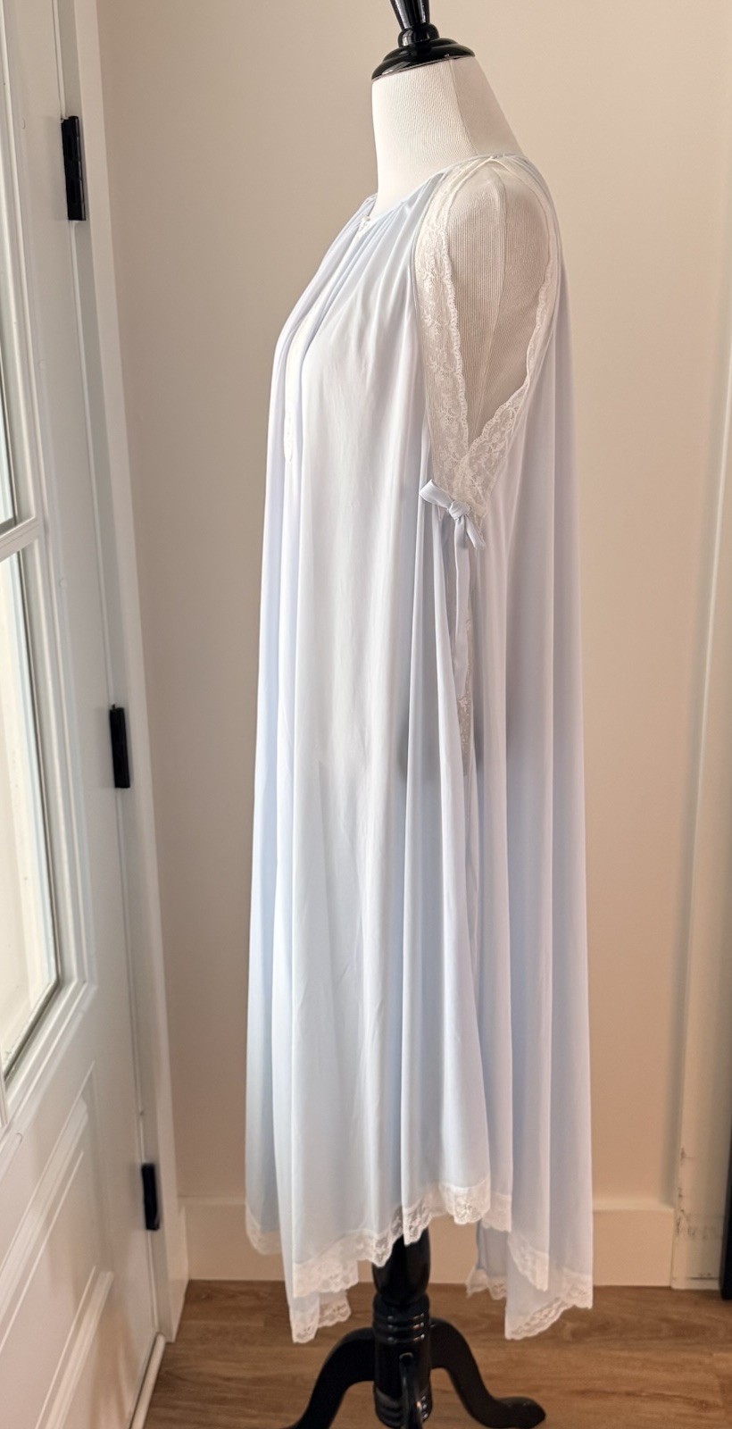 Vintage Eve Stillman Nightgown Blue Lace Nylon Open Side Gown One Size Lingerie