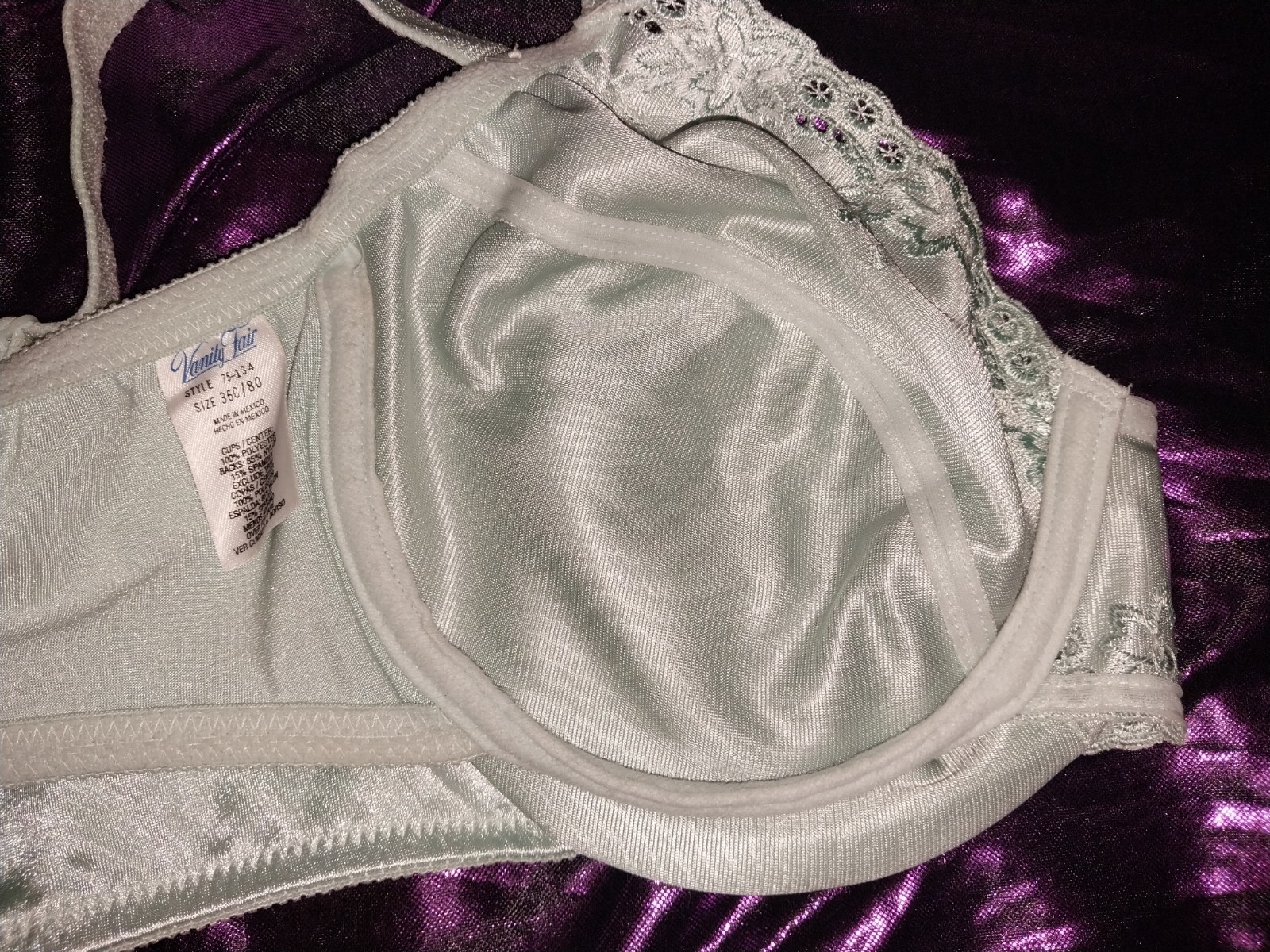 VTG SILKY VANITY FAIR OPAQUE SHEER UNLINED PINK LACE BRA UW 34DD COQUETTE
