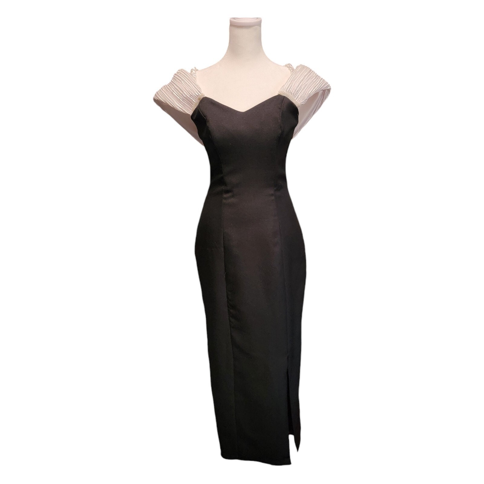Vintage Alfred Angelo Dreammaker Black Evening Gown Beaded Off Shoulder 5/6