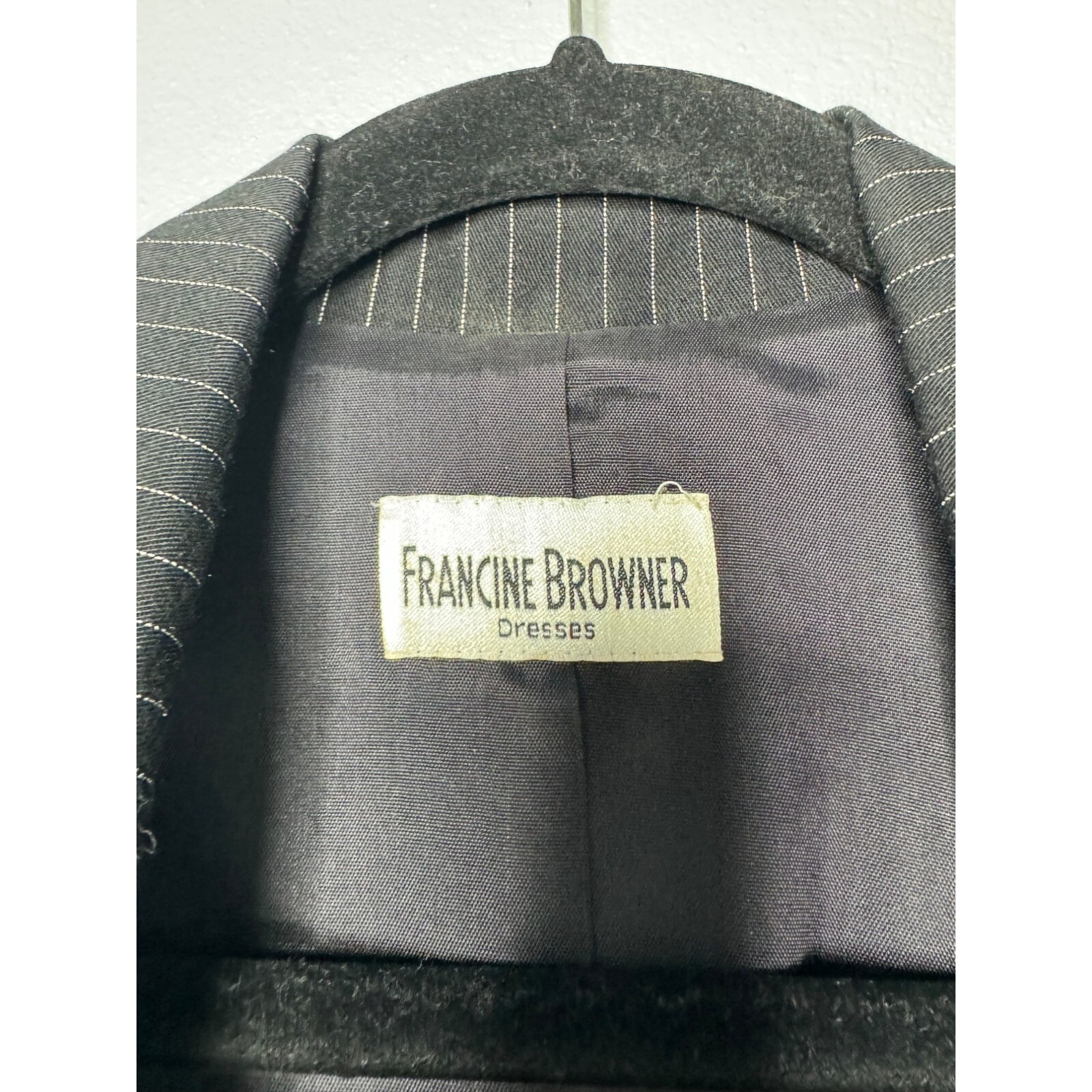 VTG Francine Browner Double Breasted Coat Dress SZ M? Black Pin-Striped 90s