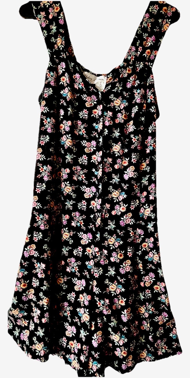 Vintage 90’s Betsy Lauren Black Floral Rayon Jumper Dress Size L