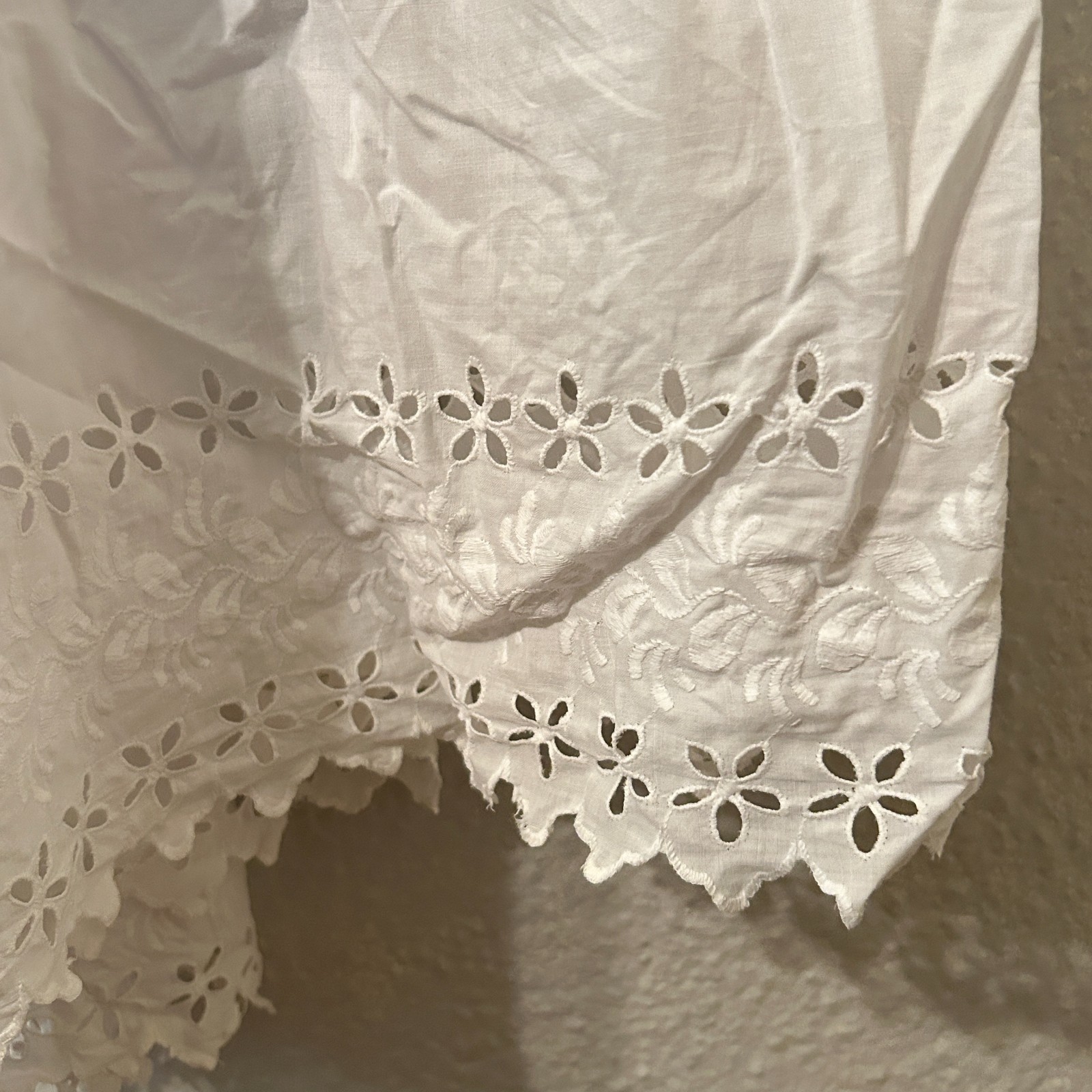 Antique Edwardian XXS White Cotton Eyelet Lace Lawn Skirt Petticoat 22″ Waist