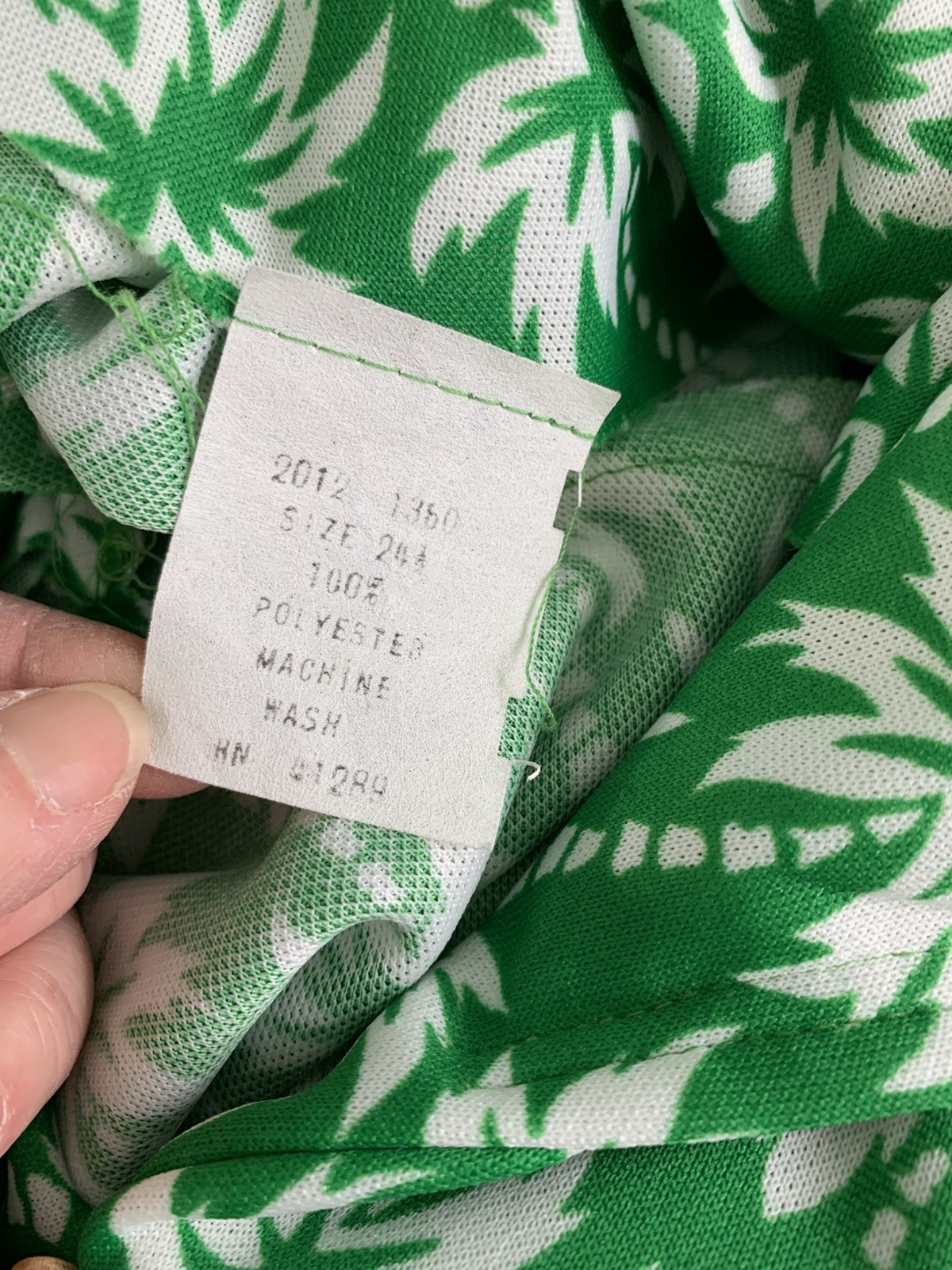 Vintage 1960s 1970s Green Polyester Palm Tree Belted Dress 50” Bust /50” Waist