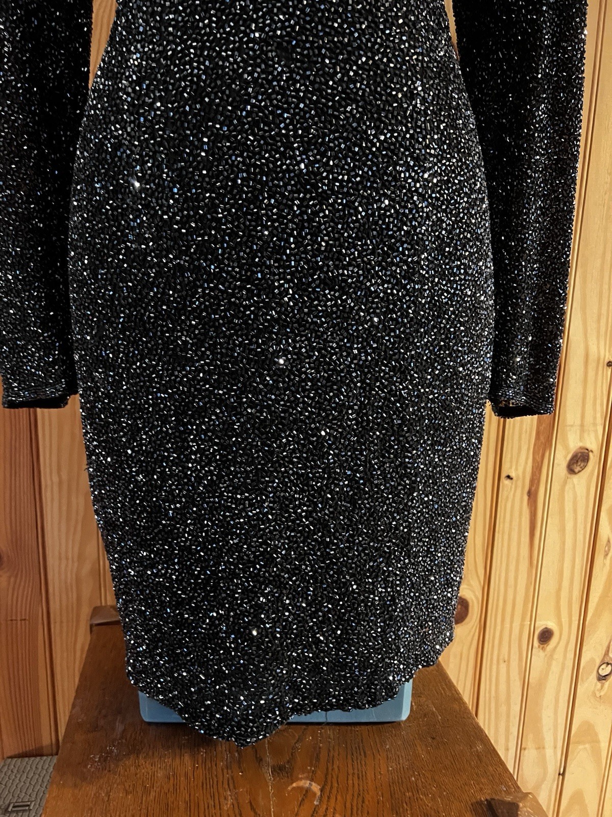 Vtg Naeem Khan Lillie Riazee Sequin Beaded mini long sleeve body con dress 80’s
