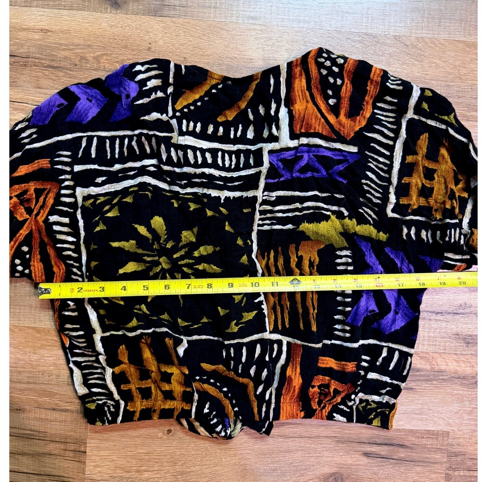 Options Melrose Top Black Abstract Print Vintage Boho Button Front Tie 90’s Y2K