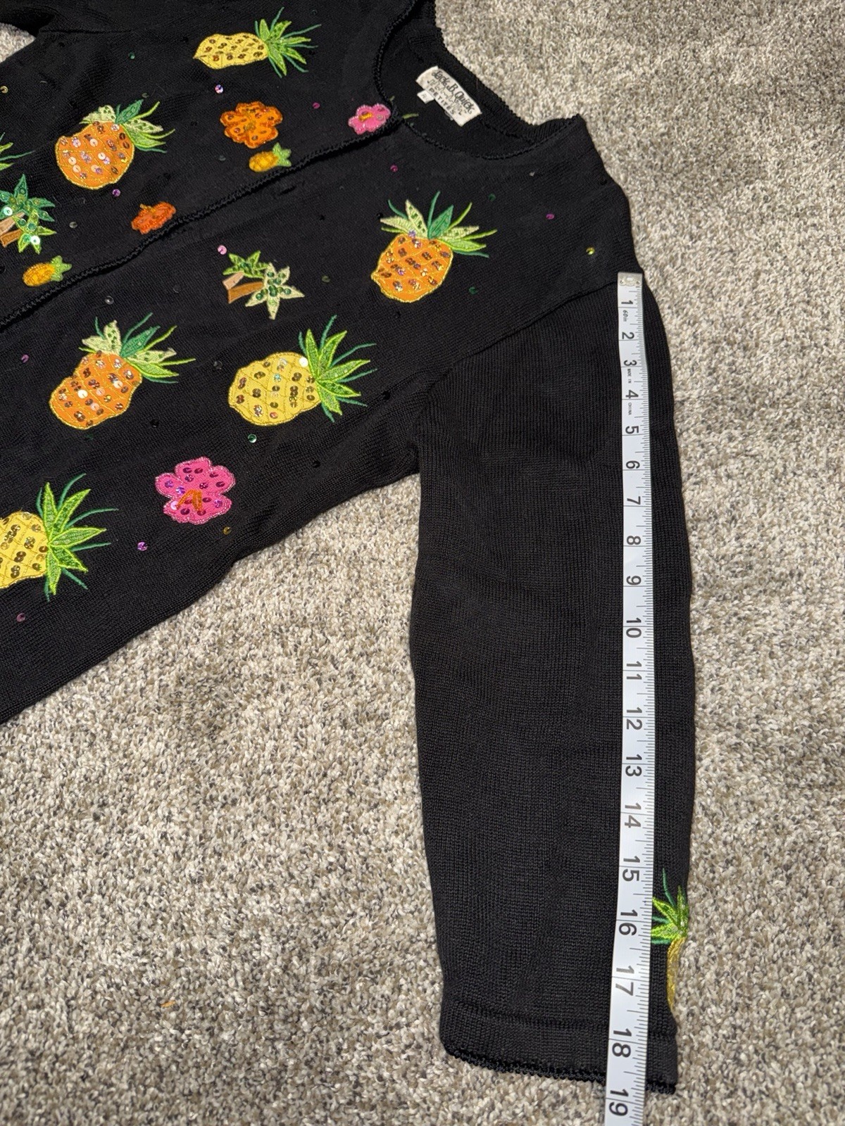 Jack B. Quick Pineapple Cardigan Size Petite Large Tropical Palm Trees 90’s