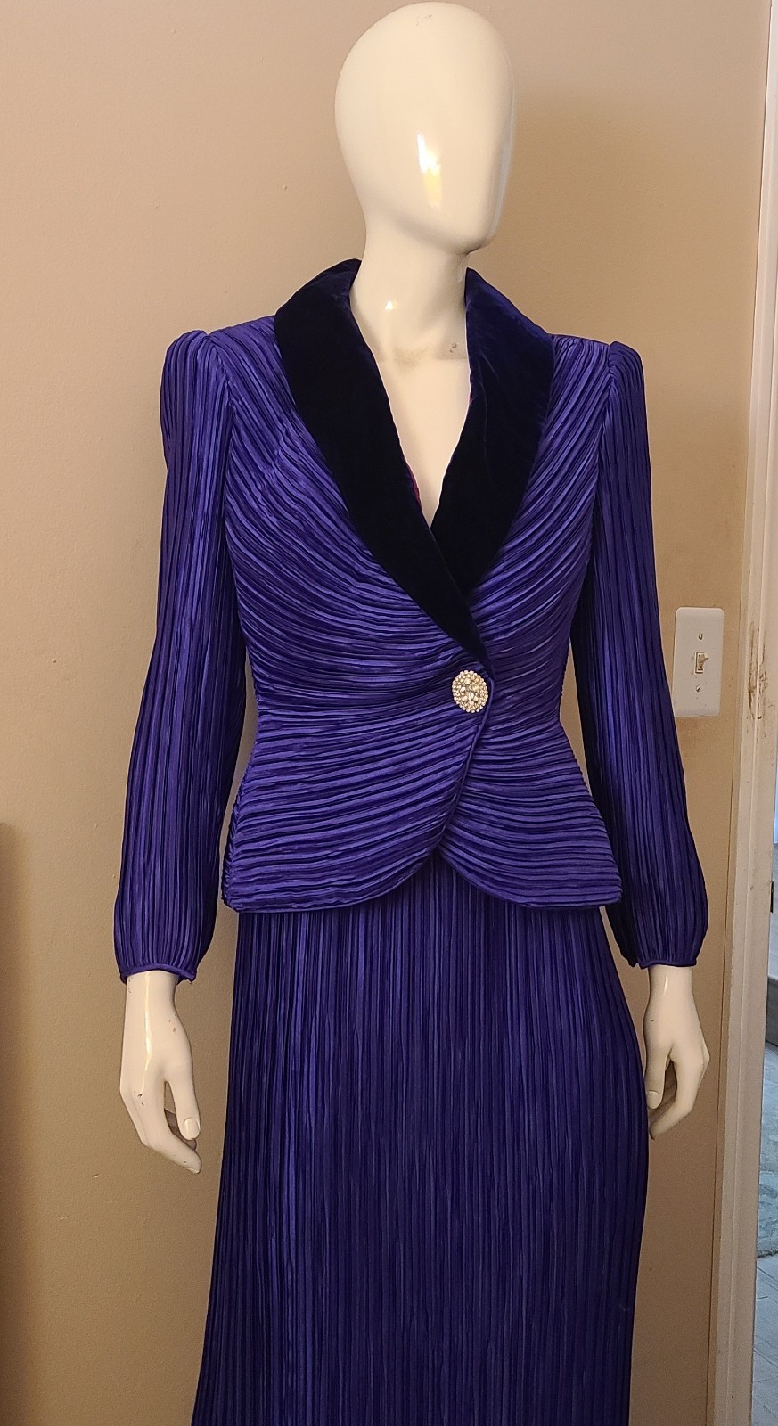 VTG George F Couture Pleated Evening Gown Dress Suit, Purple Women’s Size 6 EUC
