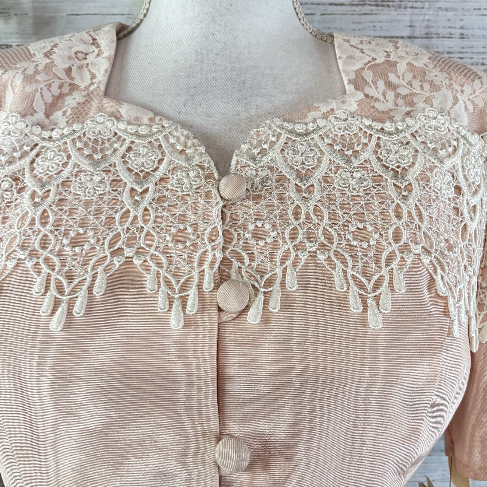 Scott McClintock 80s Vintage Pink Taffeta Lace Skirt Suit Size 8 Wedding Prom