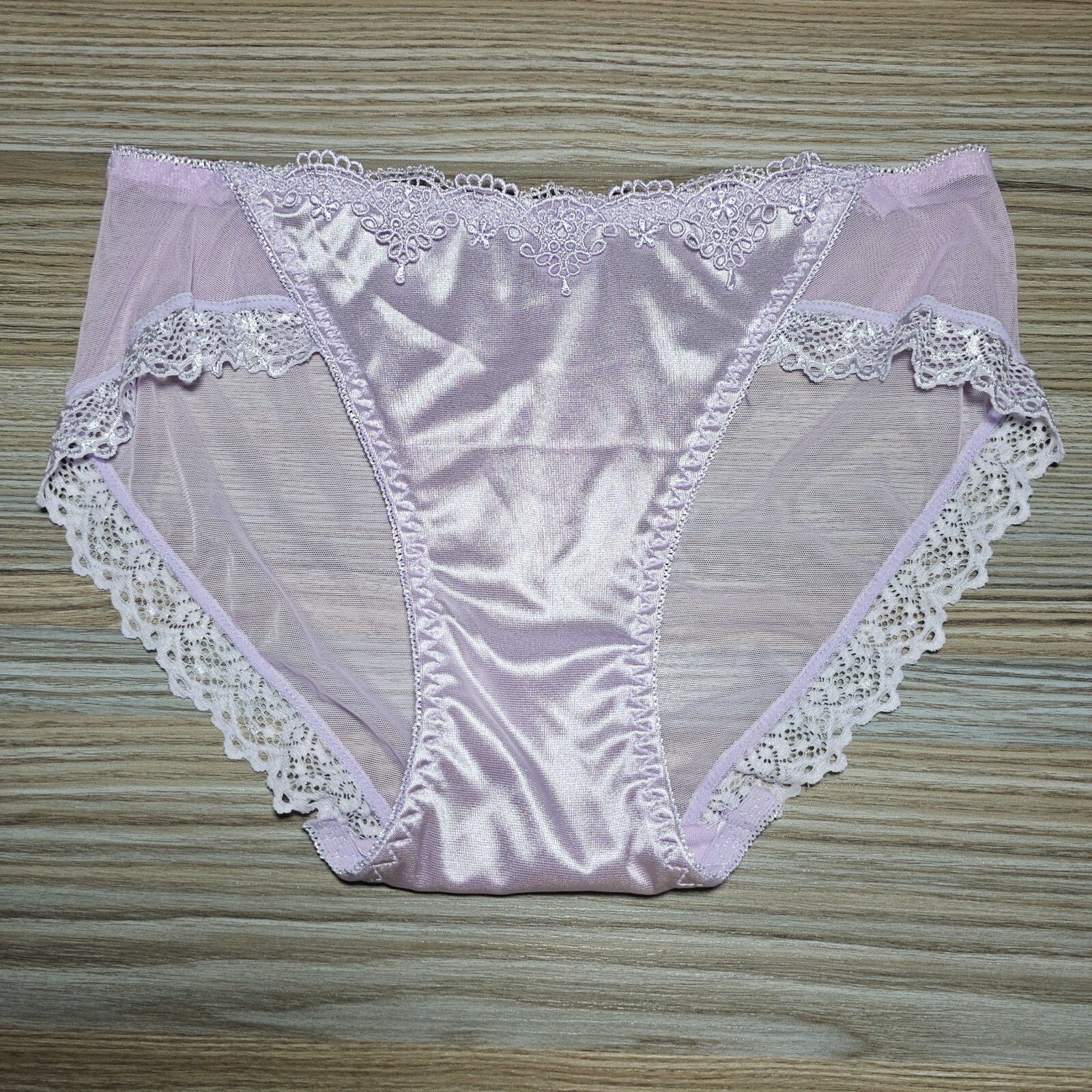 Shiny Nylon Satin Panty Sissy Purple Bikini See Through Brief Sz. 6-7 Hip 35-39″