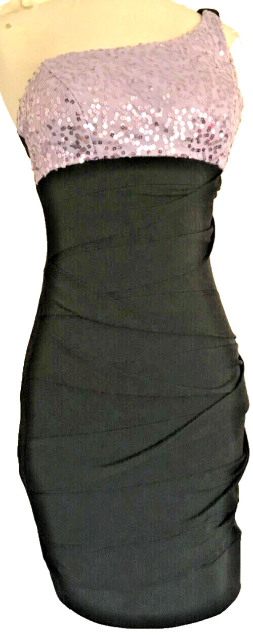 Y2K One Shoulder Stretch Sparkle Cocktail Dress Mini Short Ruby Rox S 90s Bodyco