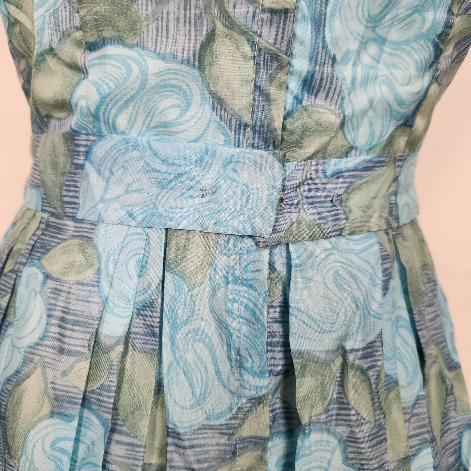 Maxine Floral Day Dress Ladies S Atomic MCM Aqua Trad Housewife Day Vamp 50s Vtg