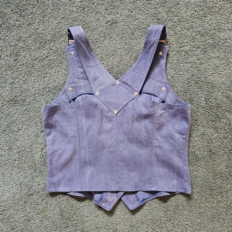 Vtg 90s do 70s Cowgirl Renaissance Western Chambray Denim Vest Hillbilly Top XS