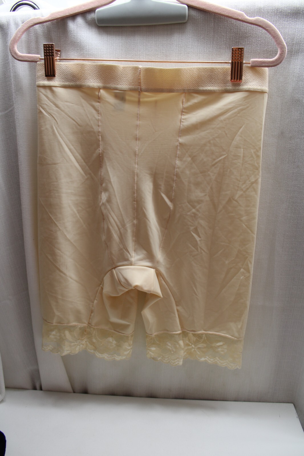Vint. Tummy Control Shaper Sissy Silky Lace Pink Princess Long Girlde Panties M
