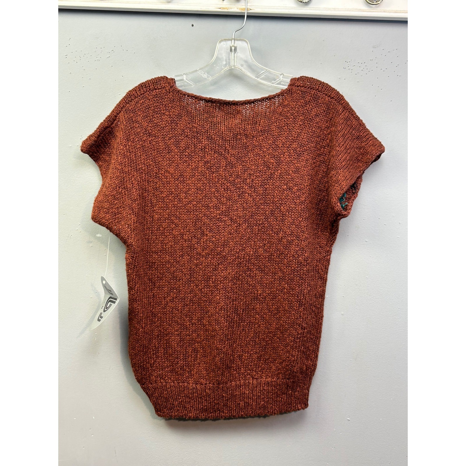 JBJ Sweater Vest Women Medium Rust Brown Vintage 80s Abstract Geometric Knit Top
