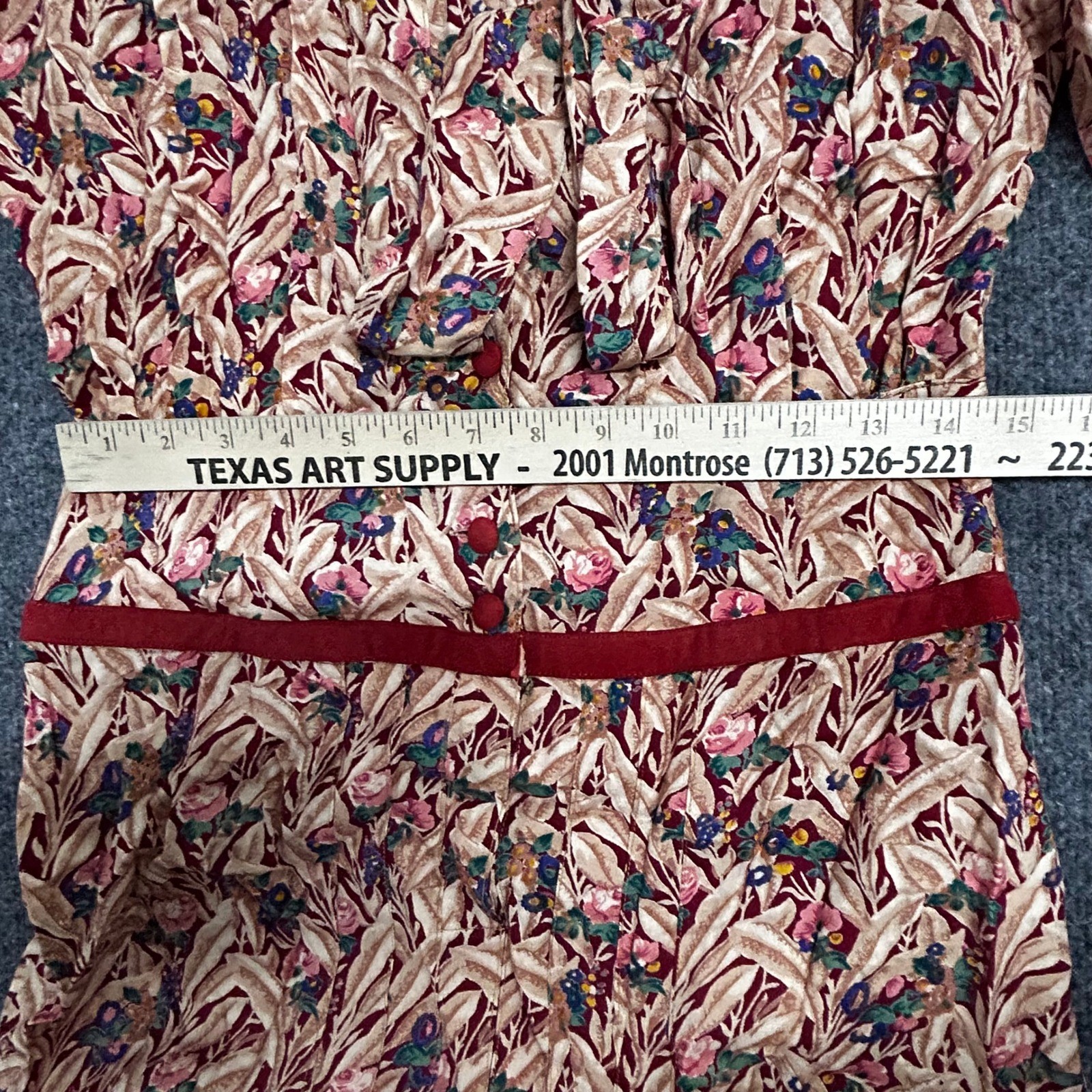 Momentos Dress Womens Large Rayon Floral Midi Long Sleeve Red Contrast Collar L