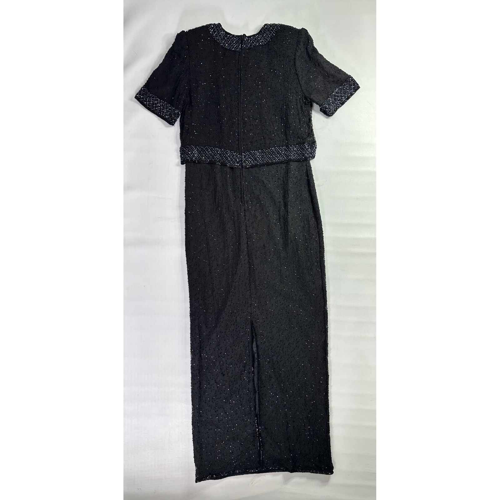 Brilliante by JA Black 100% Silk Beaded Maxi Dress Vintage 90s Formal Gown Sz M