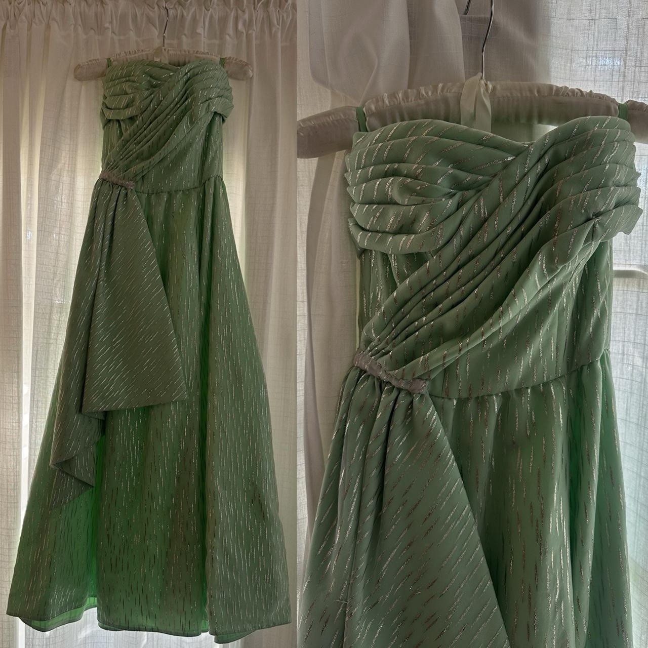 1950s Sweetheart Metallic Mint Rayon Taffeta Gown Xs 24” Waist