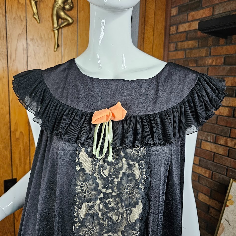 Vtg 60s Gothic Illusion Lace Romantic Peignoir Nightgown Robe Hostess Gown OS