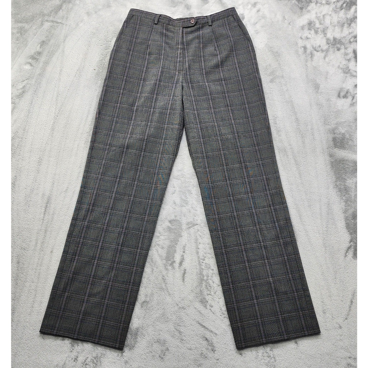 Vintage 90s Sag Harbor Pants Womens 10 Gray Black Purple Plaid High Rise Trouser