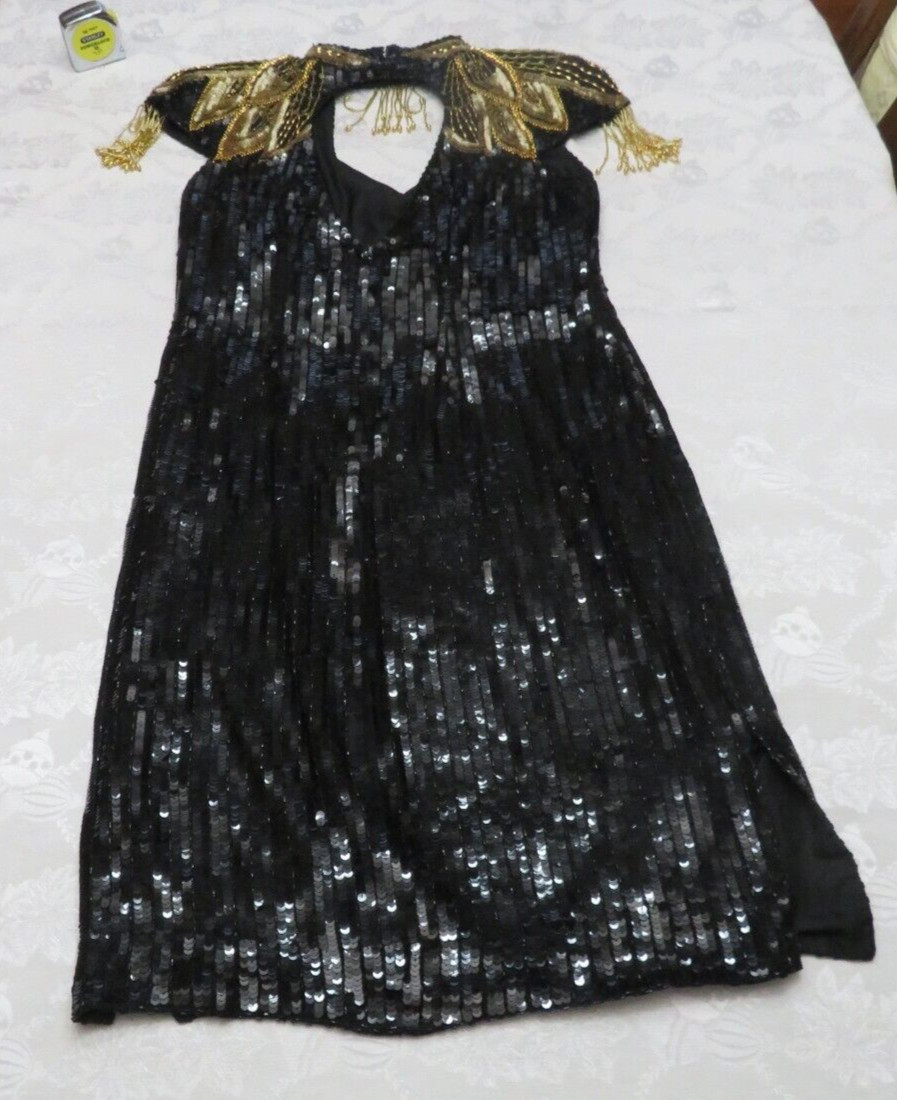 1990’s VTG Vanna White Original Beaded Sequin Dress Size M Gold & Black Beading