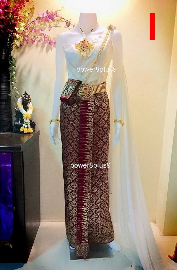 Women Dress Vintage Thai Lao Lace Shawl Bead Wedding Evening Long Elegant Party