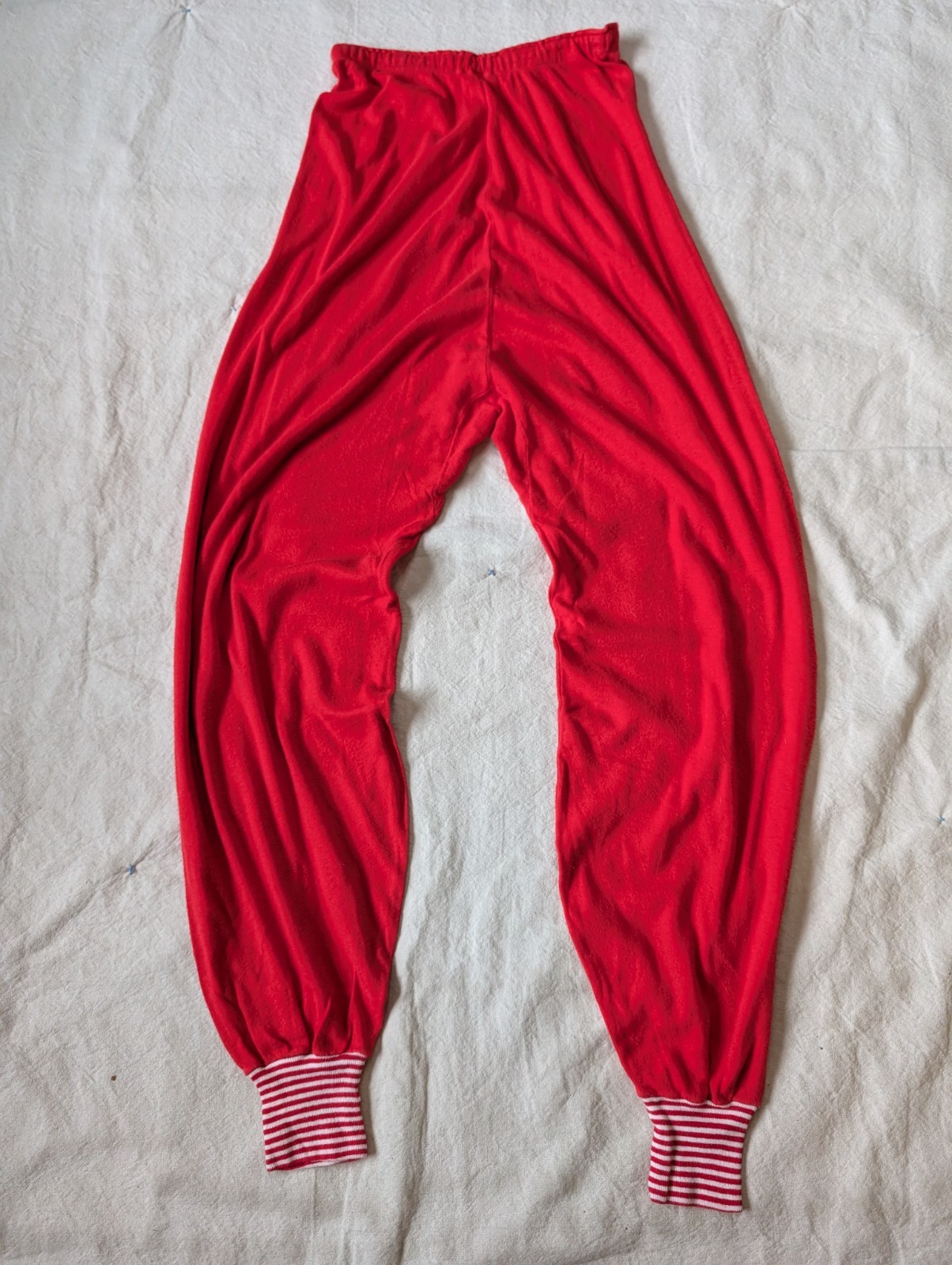 Hanes Vintage 60s Suede Knit Red Leisure Pajama 2 Piece Sweat Set Size LG
