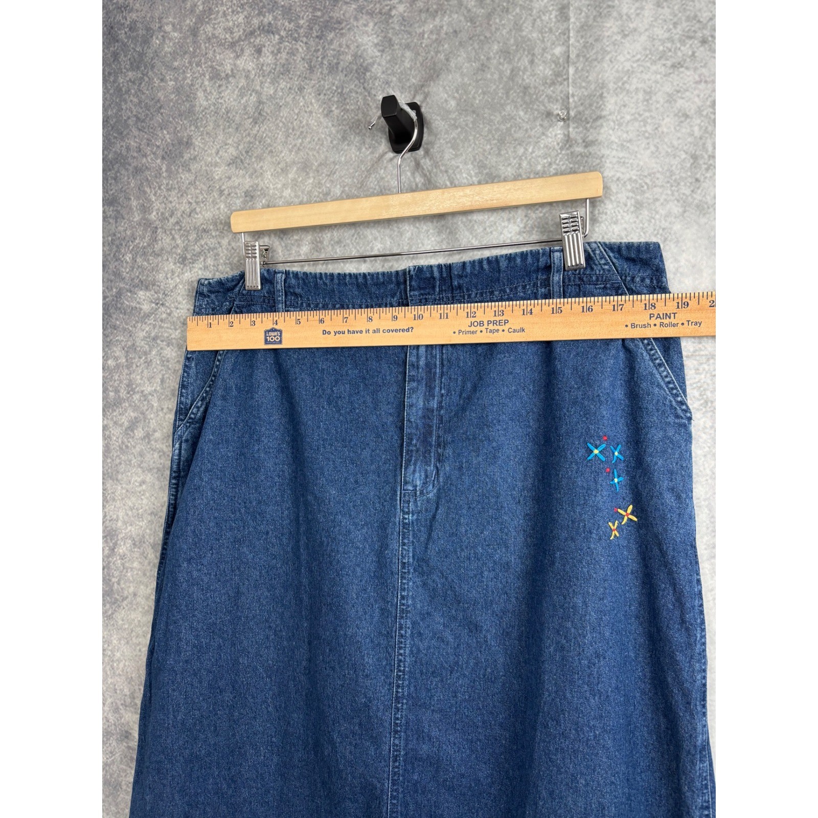 Vintage The Disney Store Winnie the Pooh Embroidered Denim Maxi Skirt Size XL