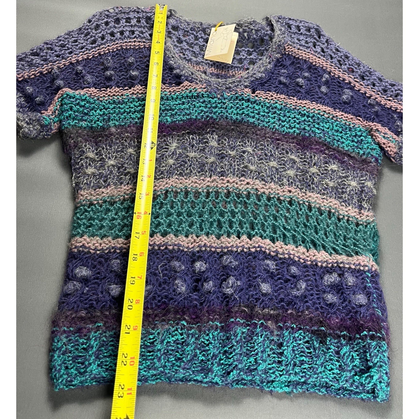 Vintage 80s Milana Hand Knit Wool Top Women’s Medium Short Sleeve New
