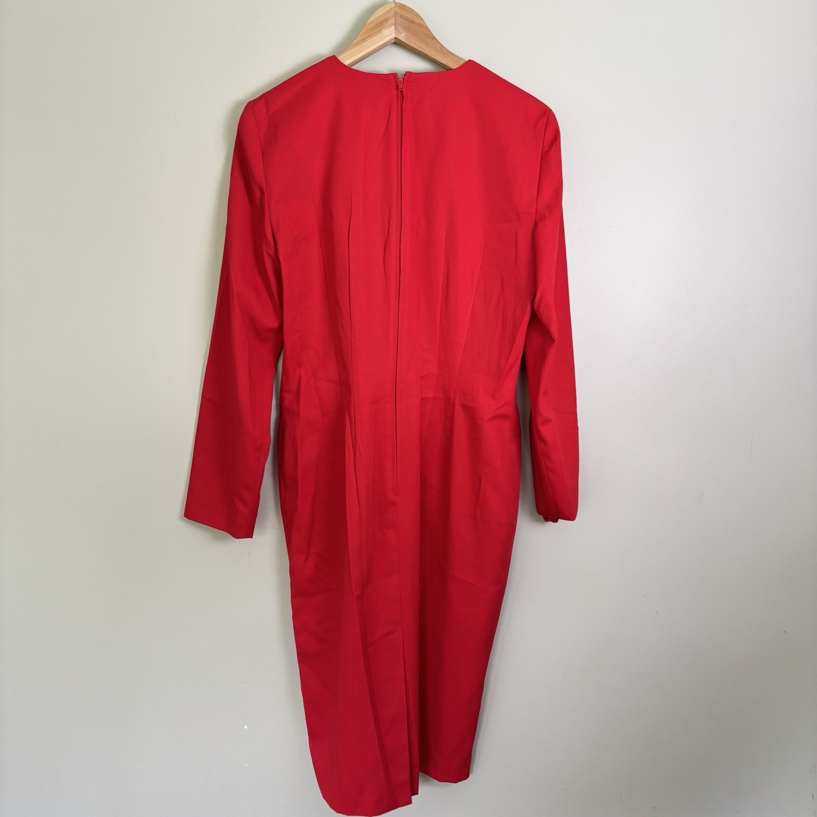 Vintage 80s Classic by Leslie Fay Red Long Sleeve Embroidered Sheath Dress-Sz 10