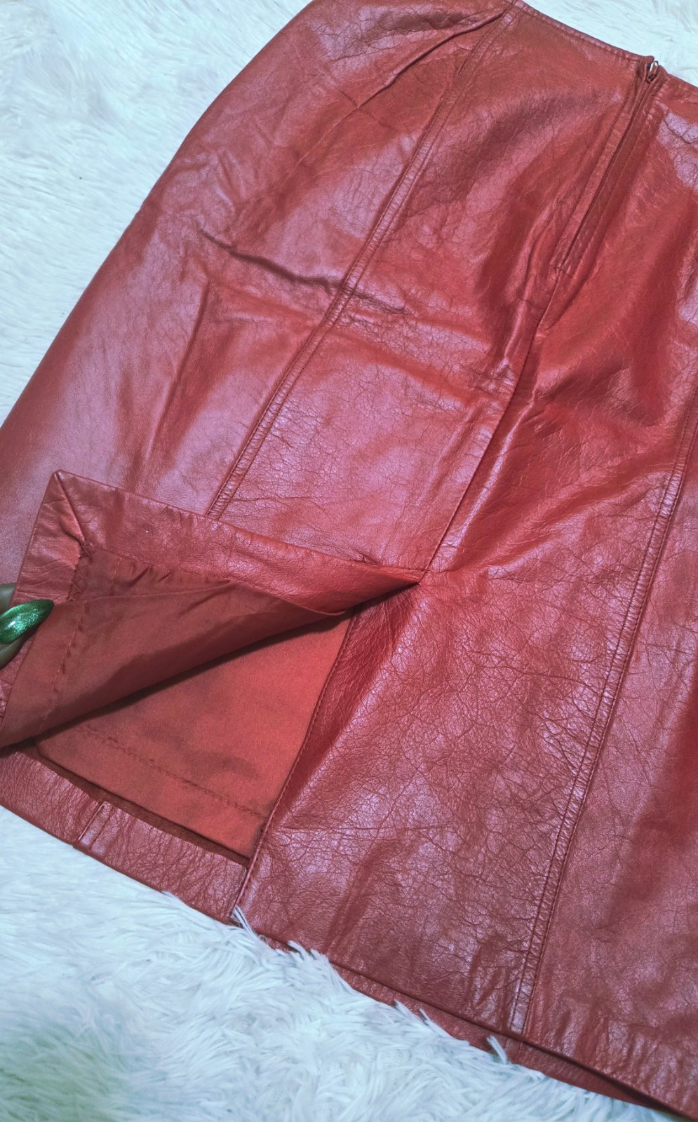 Vintage Leather City Genuine Leather Skirt – Red (1980s/1990s) Knee Length