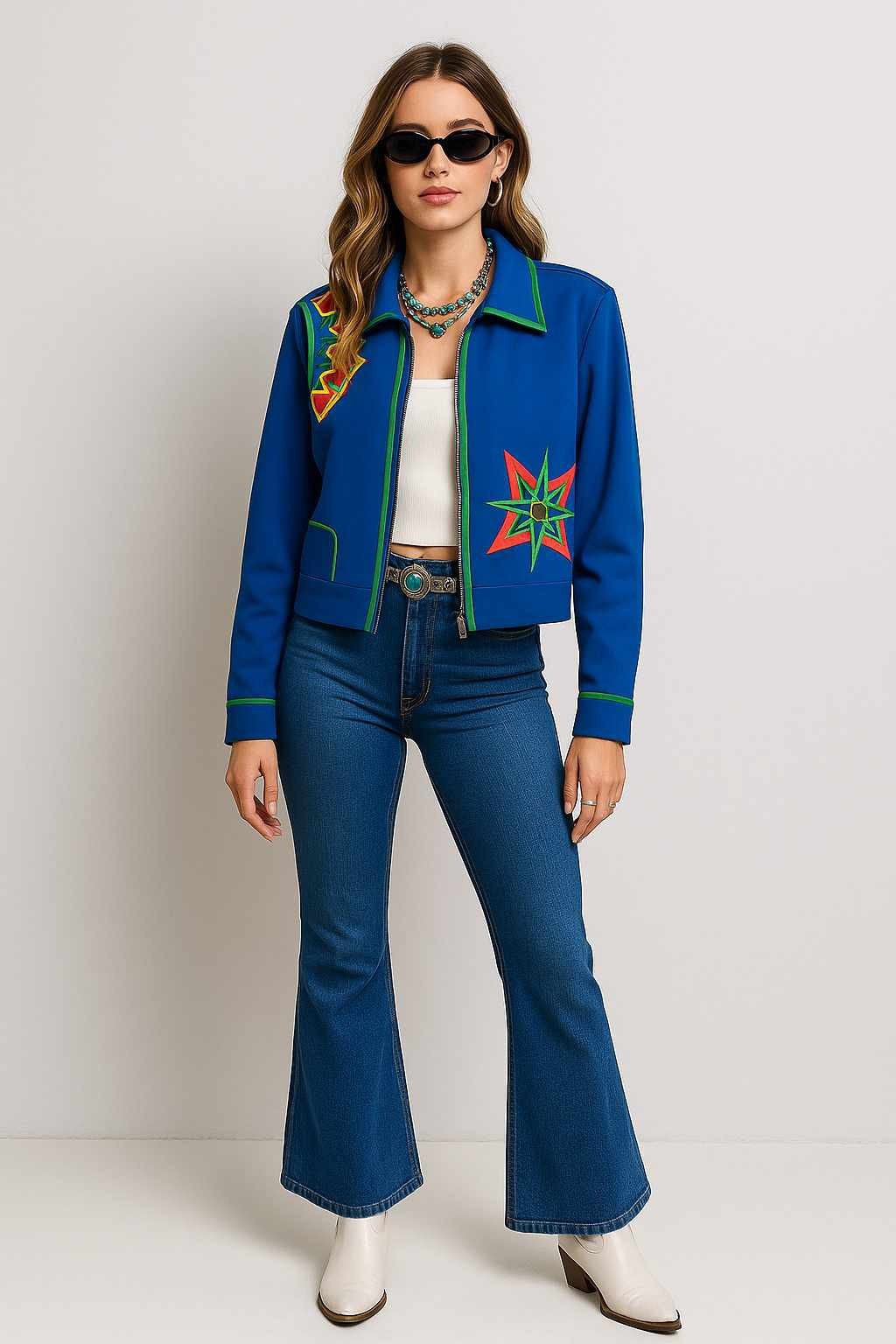 Vintage City Girl Nancy Bolen Western Rodeo Star Embroidered Jacket Blue M Y2K