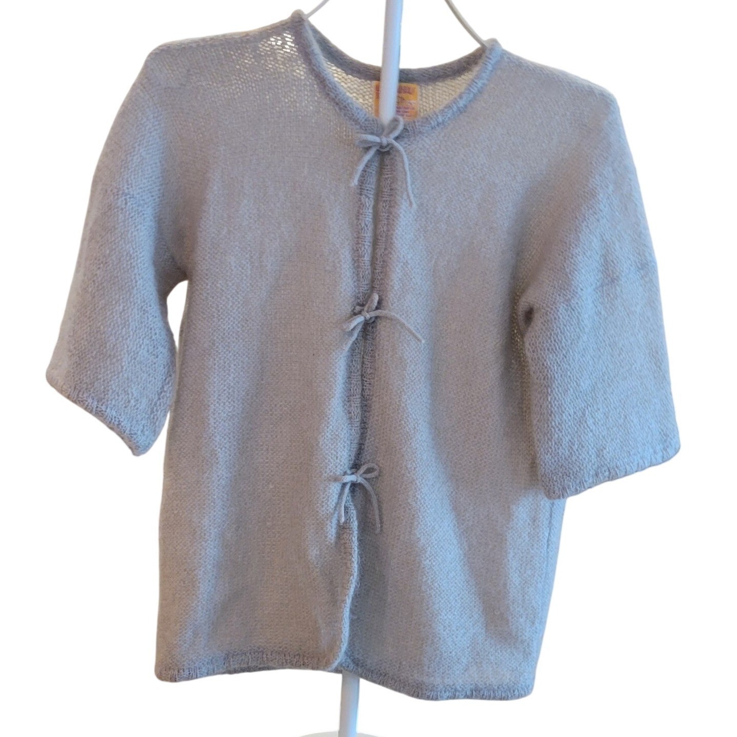 Hathaway Patch Vintage Mohair Wool Blend Tie Front Cardigan Beige Womens Large