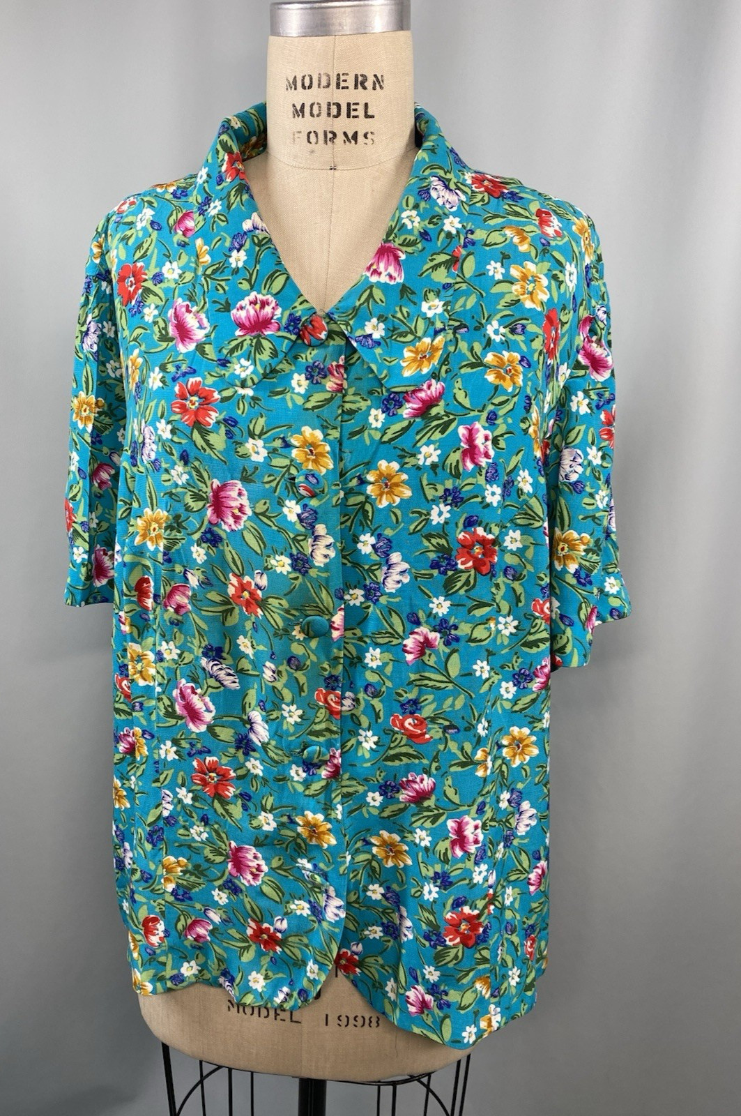 Vintage Blouse SIZE 22 floral teal MAGGY LONDON rayon 80s 90s