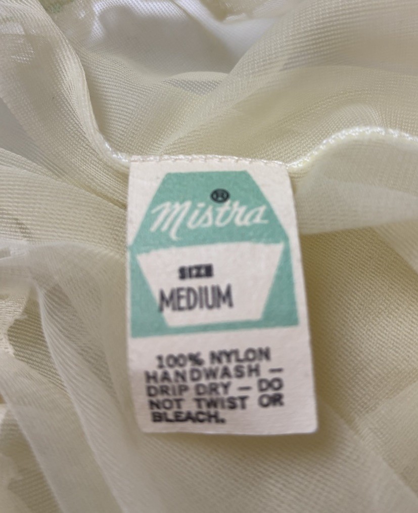 Vintage Mistra Nylon Peignor Robe Yellow Medium Green Floral Lace Tie Front