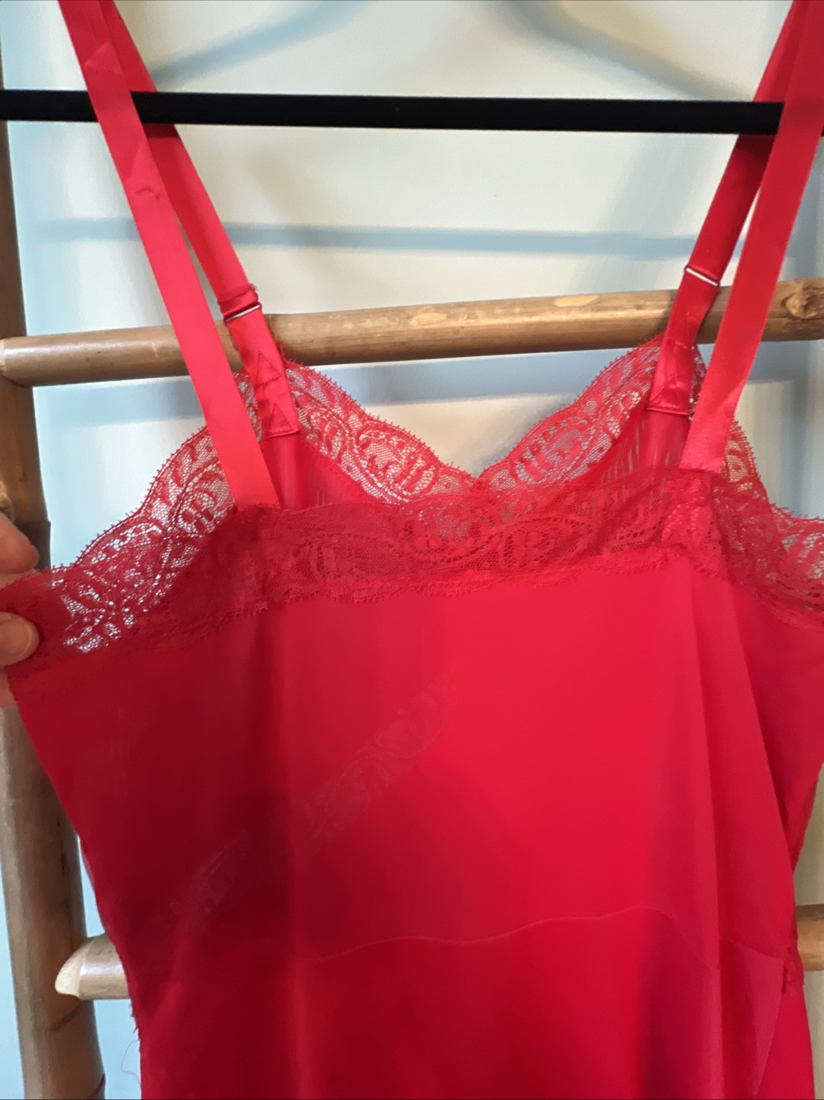 Vtg 50s Charmode Sears Ruffled Long Lace Slip Lingerie Pinup 34 T Valentine Red
