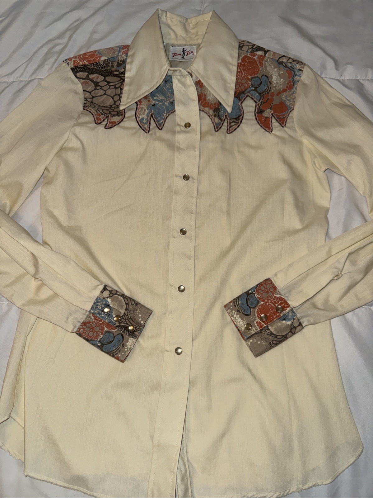 Vintage 70s Women’s Tem Tex Western Flair Pearl Snap Button Down Size 34