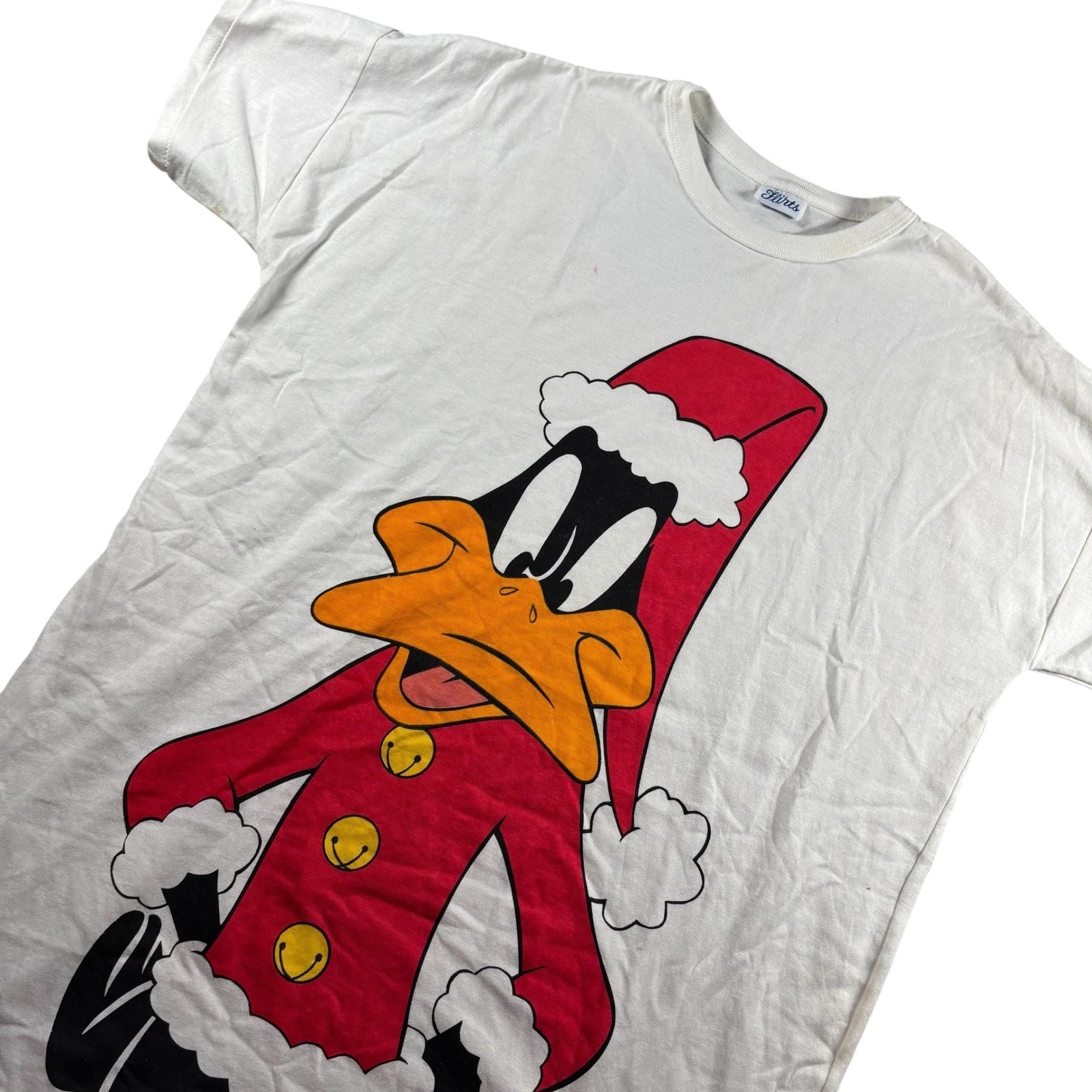 VTG 1993 Looney Tunes Daffy Duck Christmas Santa T-Shirt Dress White XL