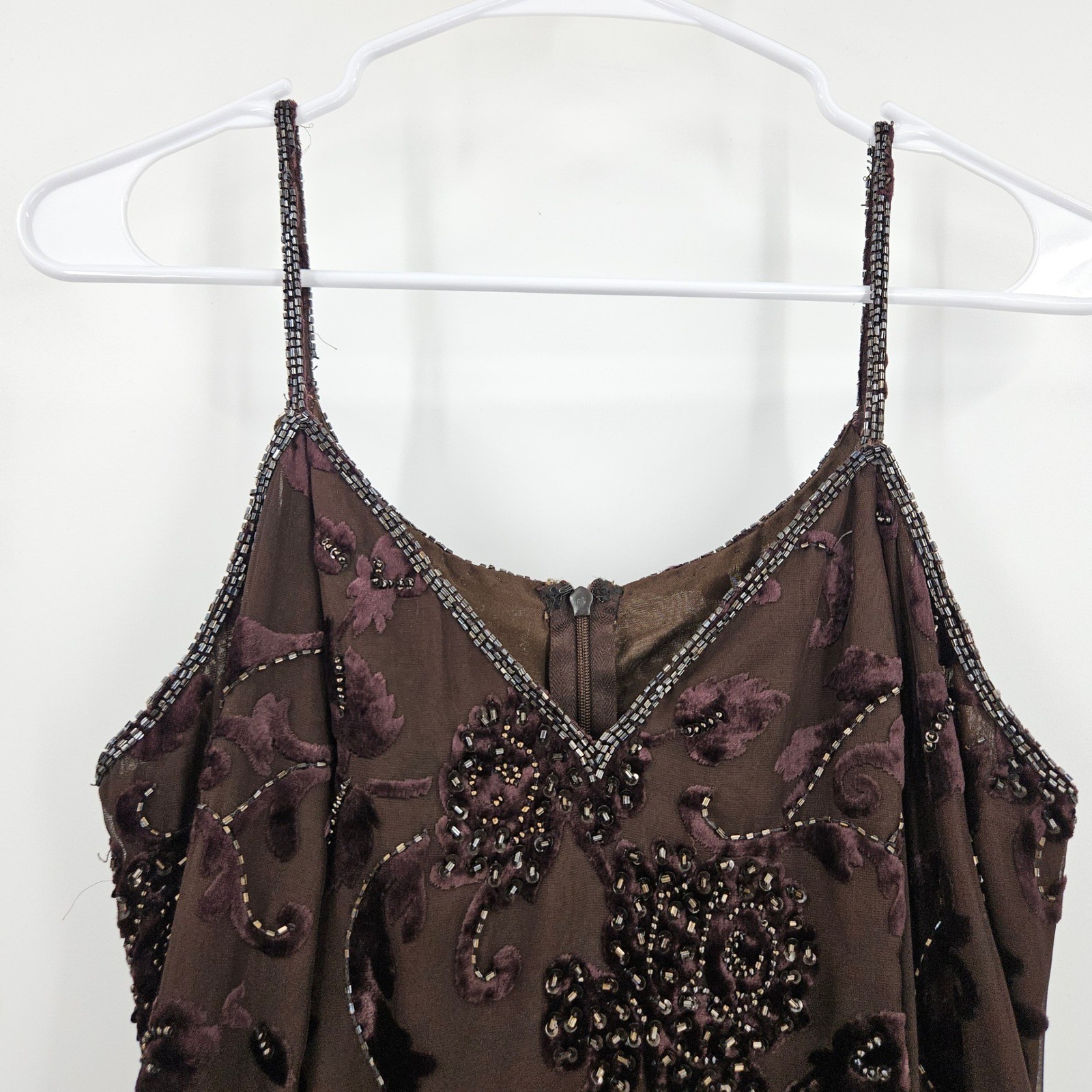 Vintage y2k Velvet Burnout Beaded Maxi Dress Floral Mesh Whimsigoth Goth 90s M