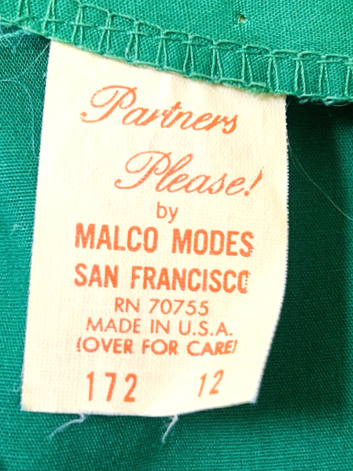 Vtg Partners Please Green White Lace Trim Flare Swing Square Dance Dress Size 12