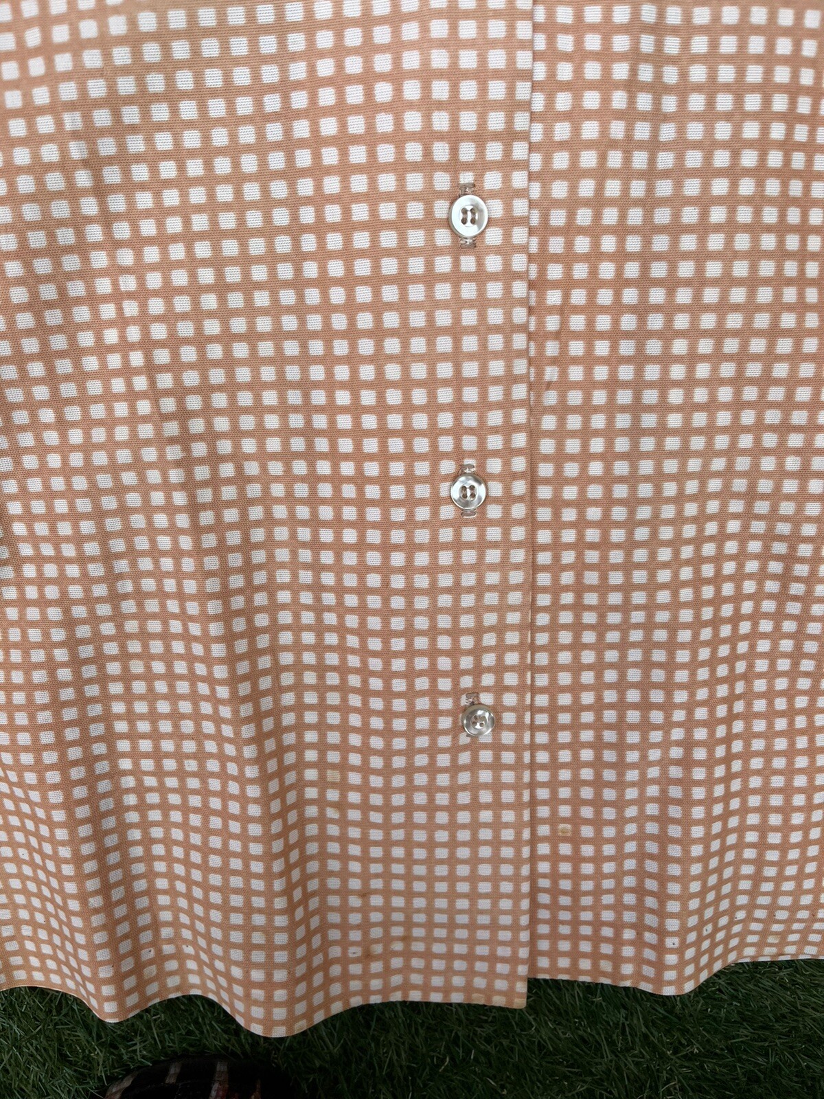 QUEEN CASUALS – VINTAGE 1970s 70s GREEN LONG SLEEVE STRETCH KNIT BUTTON-UP –