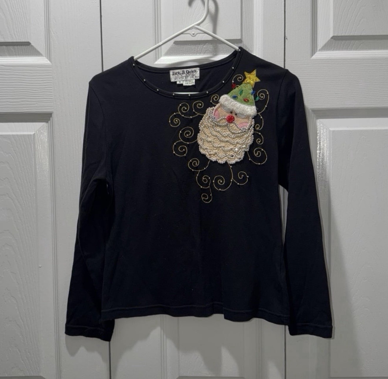 Vtg Jack B Quick Size S Beaded Santa Shirt The Santa is amazing!