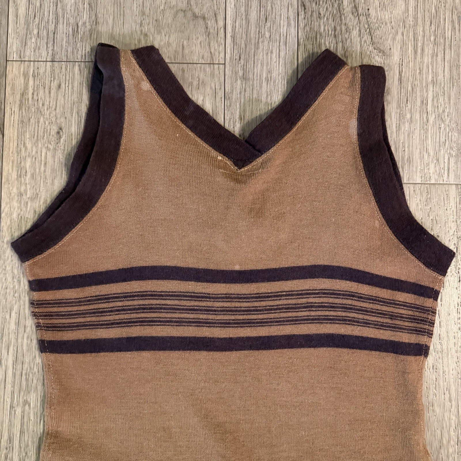 Vintage 1920s Bentzknit Wool Swimsuit Antique Bathing Suit Womens Brown Striped