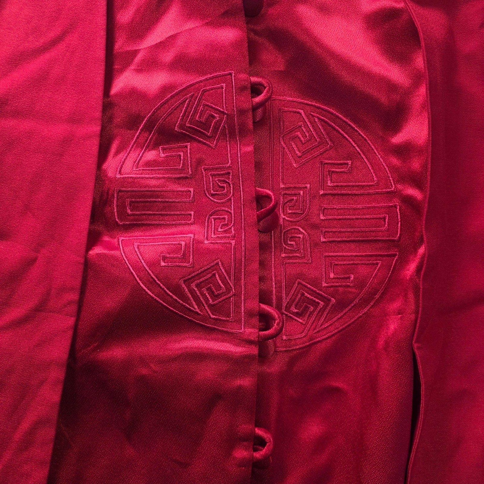 2 Piece Satin Jacket Top Set Womens XL Red Embroidered Formal D.J. Summers
