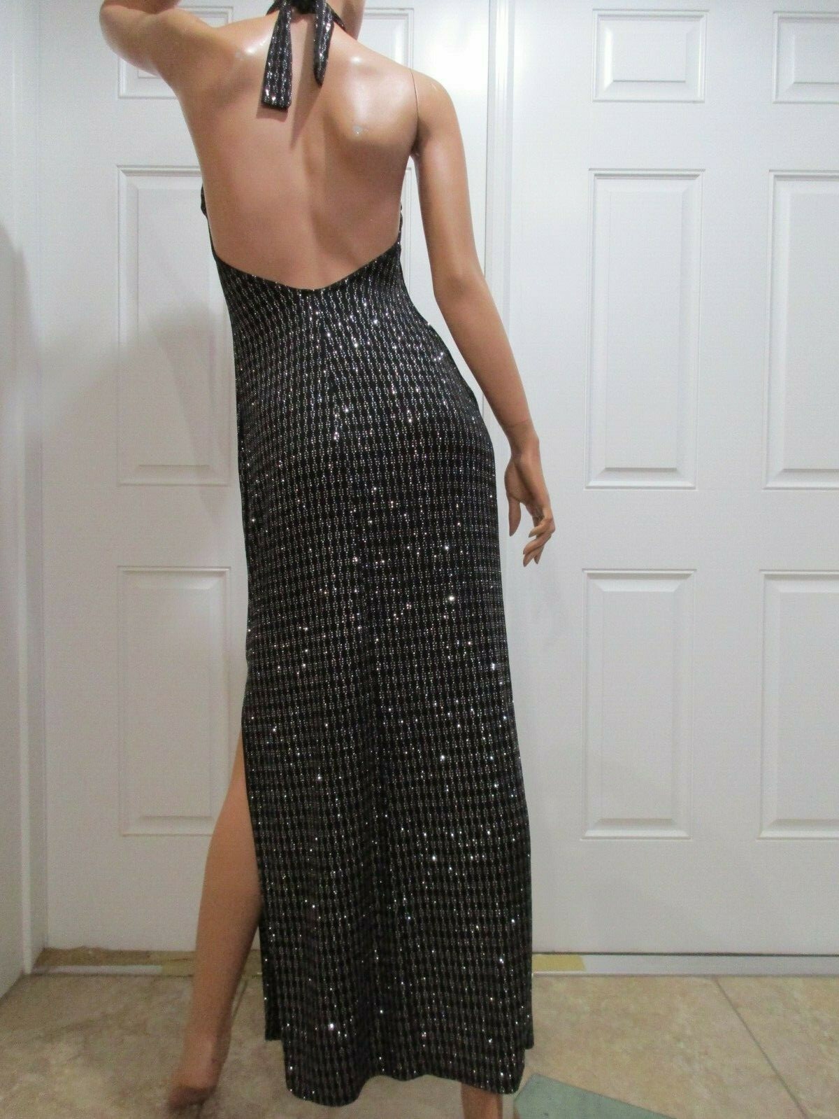 women fashion style dress black and silver party dress