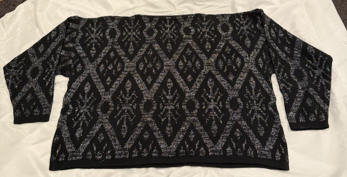 Vtg 80s Original Venezia Sportswear Women’s Geometric Black Silver Sweater 22-24