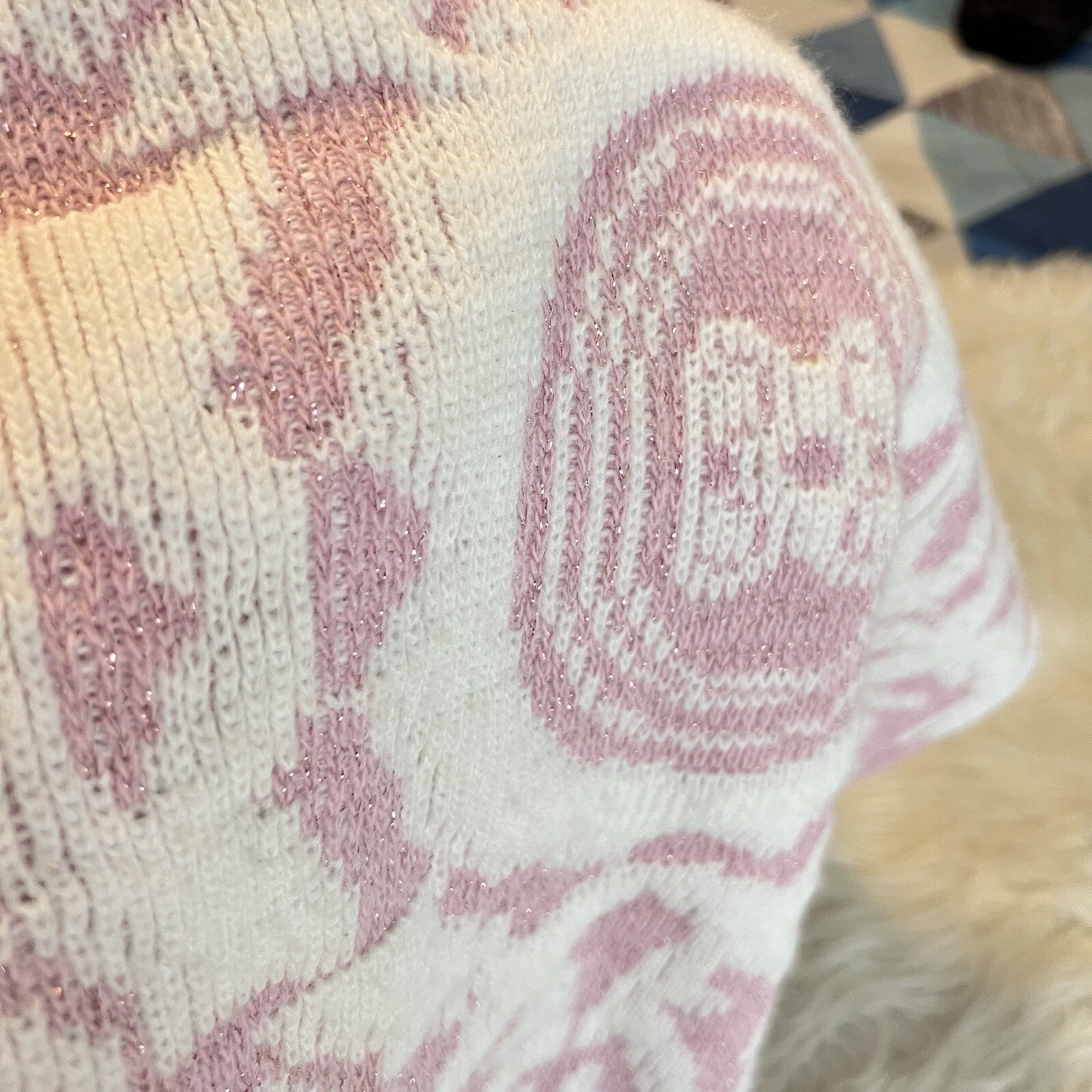Vintage 80s 90s Cheryl Pink & White Geometric Sweater Approx Large Fairy Kei