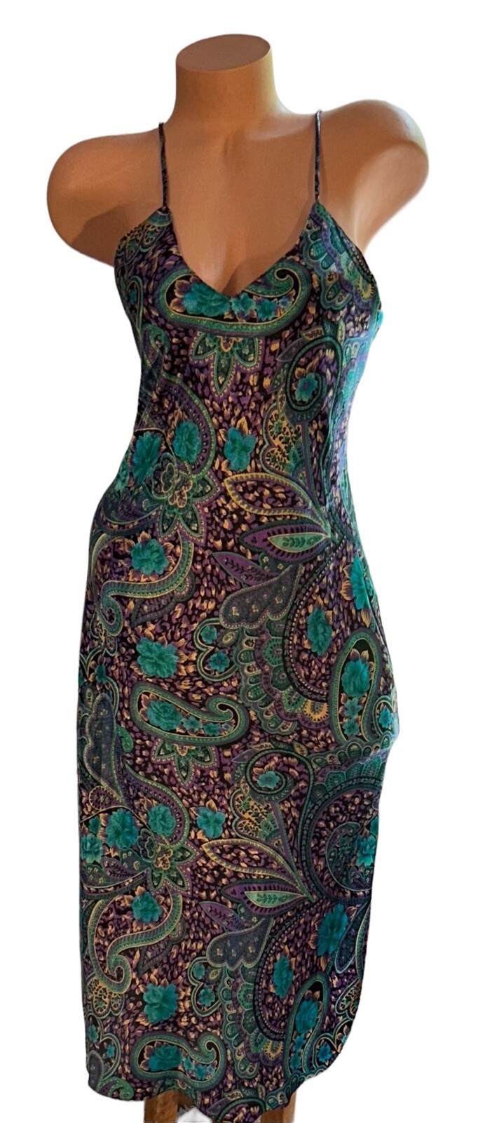 CIRCA 2000 Paisley Shiny Slippery Satin Long Nightgown Womens S NOS