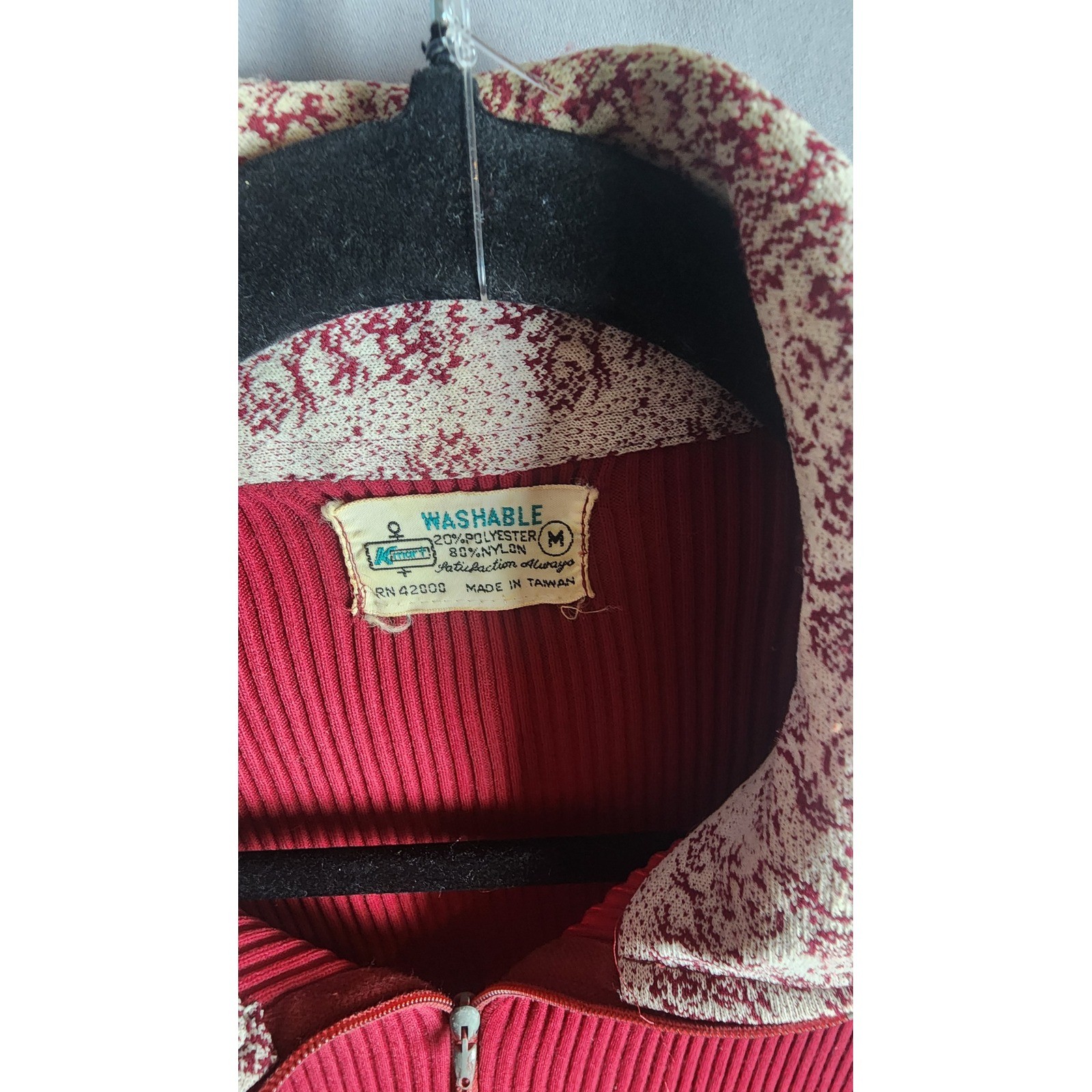 Vintage 70s Kmart Red Ribbed Knit Dagger Collar Quarter Zip Polo Shirt Womens M